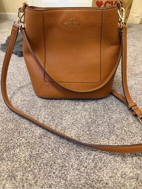 kate spade Pebbled Leather Crossbody Bucket Bag - Cognac